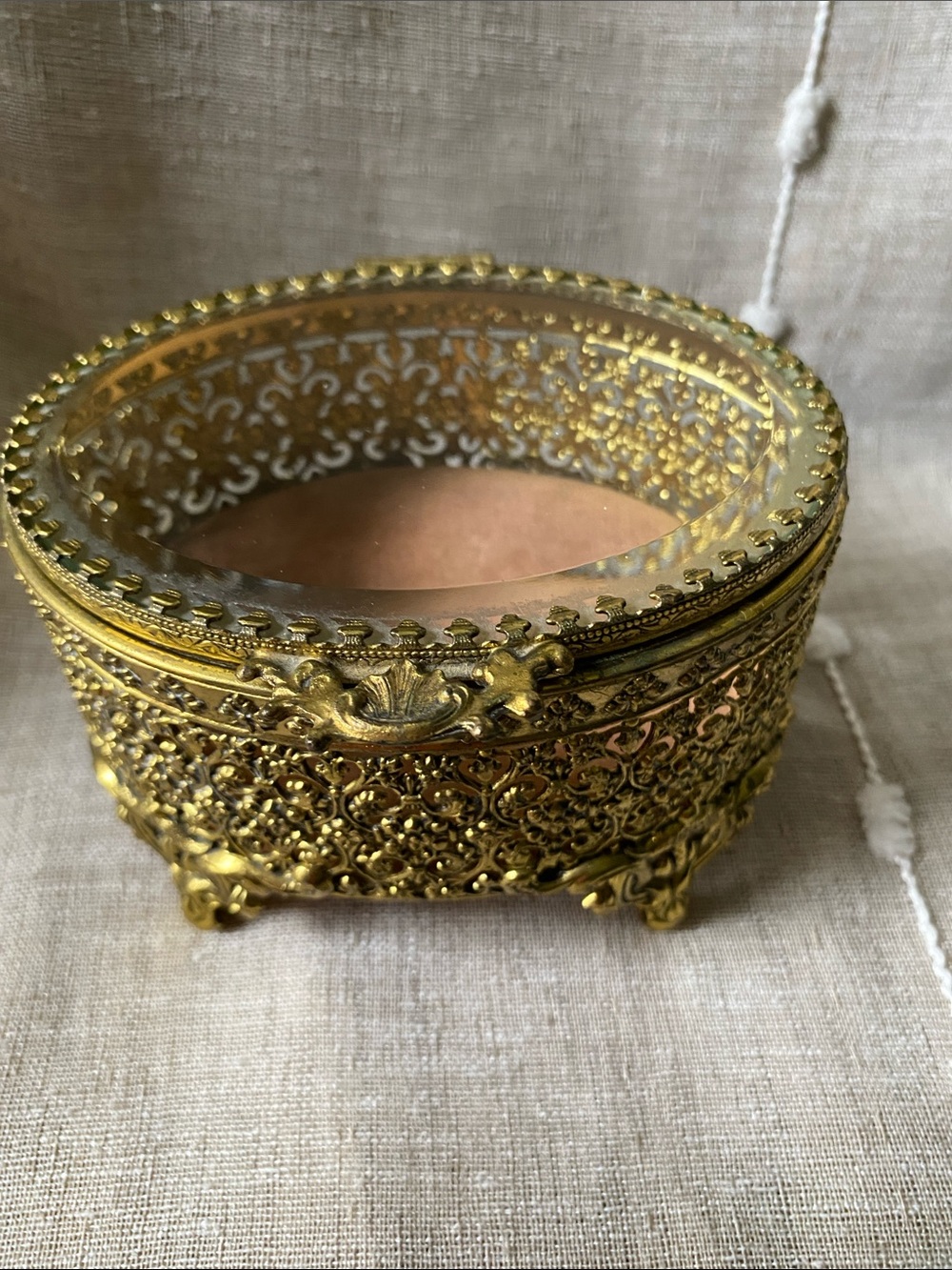 Hollywood Regency Ormolu Gold Filigree Jewelry Casket - Trinket Chest